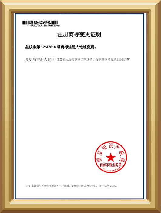 Certificate of Trademark Registration Change